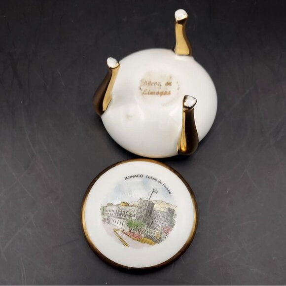 Limoges France 3-Legged Porcelain Trinket Dish Monaco Palais Du Prince w/ Lid - Picture 5 of 6